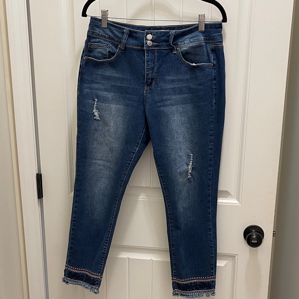 Royalty For Me Dark Blue Distressed Cropped Jeans